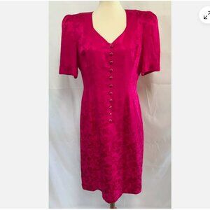 Vintage 100% Silk Studio Pink Floral Sheath Dress